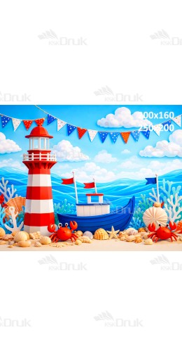 Tło fotograficzne „Morska latarnia i łódka – bajkowa nadmorska przygoda” | UB_789